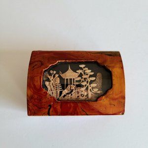 Asian carved cork and lacquer ware jewelry box